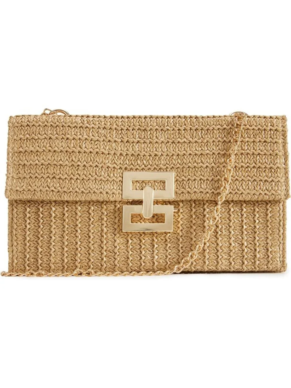Women’s Khaki2 Straw Woven Clutch Purse Crossbody Evening Wedding Handbag